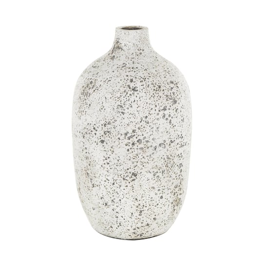 17" White Antique-Style Textured Ceramic Vase